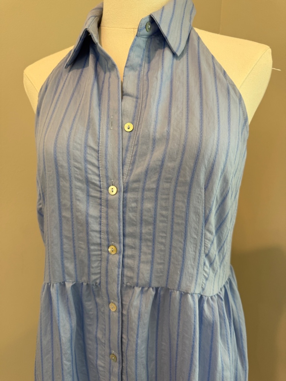 Pomander Place Blue Striped Halter Tiered Mini Dress - Picture 3 of 7